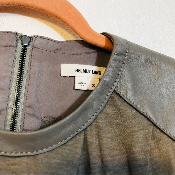 Helmut Lang Lamb Leather Trim Grey Short Blouse - Picture 2 of 8